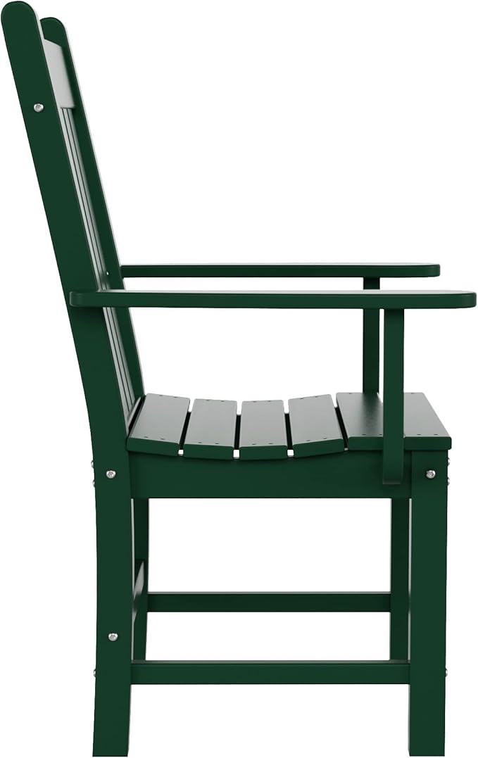 WestinTrends Malibu Classic Outdoor Dining Chairs with Arms, All Weather Poly Lumber Adirondack Patio Chairs Restaurant Bistro Chairs Support 350 LBS, Arched Backrest and Curved Seat, Dark Green