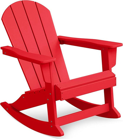 Costaelm Outdoor Adirondack Chair, All Weather Resistant Classic Balcony Chair and Fire Pit Chairs, Adirondack Plastic Outdoor Porch Furniture Rocking Chair High Back HDPE Poly Lumber, Red