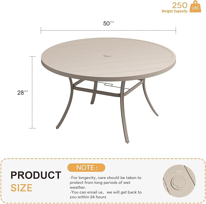 VICLLAX 50" Outdoor Round Patio Table with Umbrella Hole, All Weather Metal Round Outdoor Dining Table for Lawn Garden - Photo 3