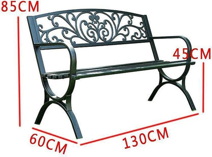 50" Outdoor Metal Garden Bench, Weatherproof Patio Seating for 2, Floral Backrest & Arch Legs, Perfect for Lawn, Porch, Park & Backyard Furniture (Black)