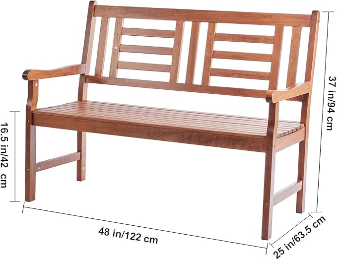 Happybuy 48-Inch Outdoor Bench - Wood Garden Bench for Outdoors with Backrest and Armrests, 700 lbs Capacity for Garden, Park, Yard, Front Porch