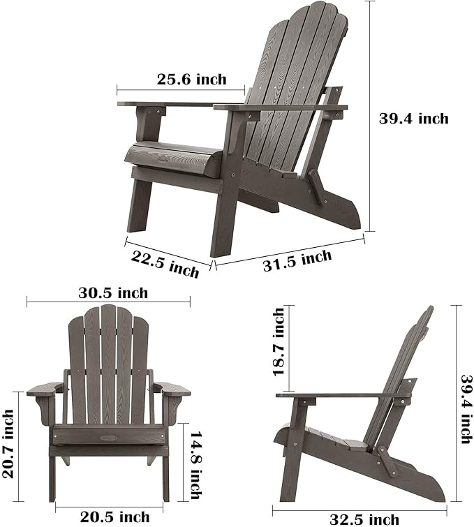 hOmeHua Folding Adirondack Chair, HIPS Foldable Adirondack Chairs Weather Resistant, Plastic Outdoor Chair for Patio, Backyard Deck, Fire Pit Lawn Porch (Dark Brown)