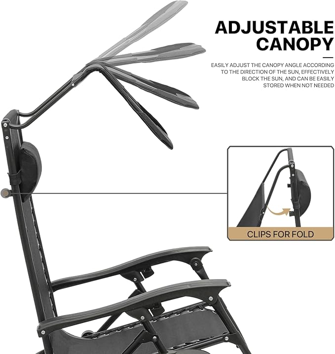 MoNiBloom Zero Gravity Chair with Canopy Shade, Patio Anti Gravity Recliner - Photo 8