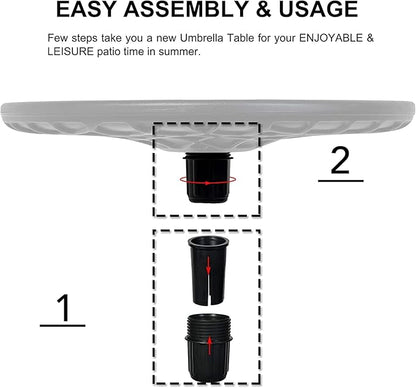 Sundale Outdoor Adjustable Umbrella Table, Portable Round Table Tray with Umbrella Hole, for Beach Patio Garden Poolside 20in Dia