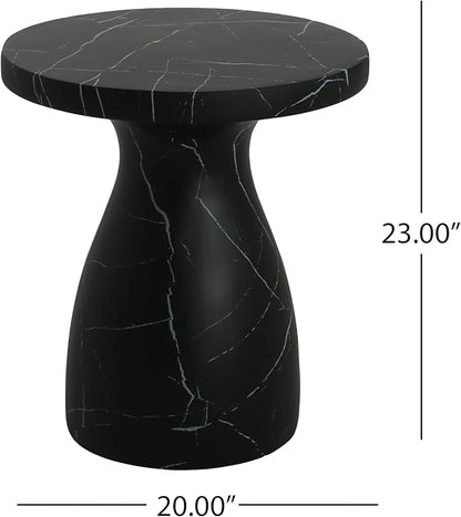 Christopher Knight Home Jayme Outdoor Side Table, Round Top Patio End Table Garden Stool, Lightweight Concrete Decorative Accent Table for Patio Balcony Beach Pool Side, Black Marble Finish