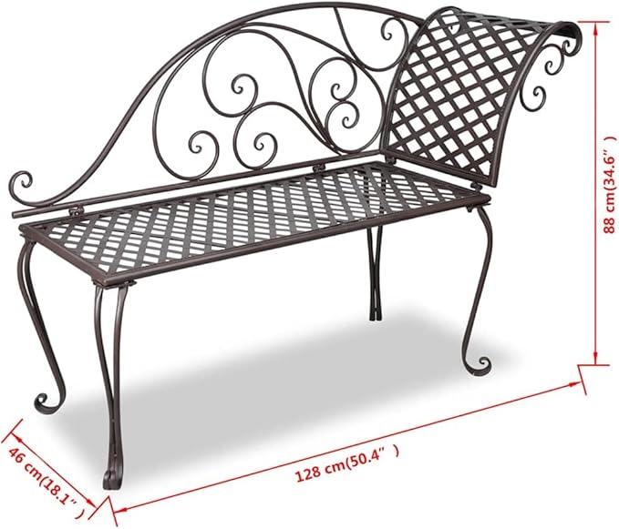 Antique Brown Steel Garden Chaise Lounge with Scroll Patterns Ergonomic Design for Outdoor Relaxation Rust-Proof Finish - Photo 2