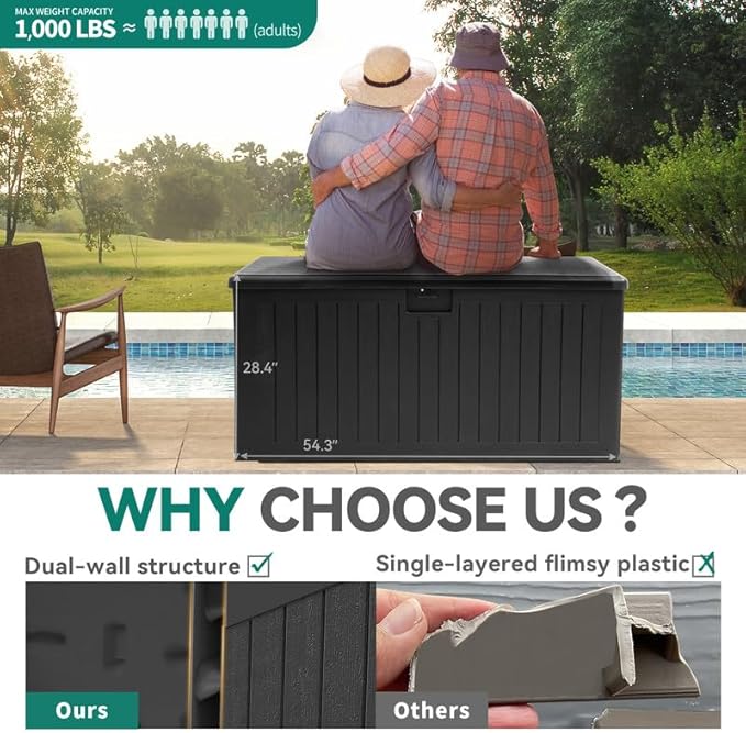 YITAHOME XL 150 Gallon Large Deck Box, Outdoor Storage for Patio Furniture Cushions, Garden Tools, Waterproof - Photo 2