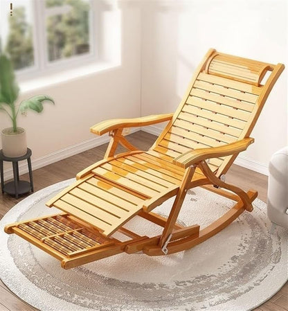 Rocking Chair, Lounge Chair, Foldable Bamboo Chair, Outdoor Rocking Chair, Folding Solid Wood Leisure Chair for Patio, Beach, Yard, Lawn, Pool(Natural)
