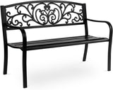 Outdoor Bench 47.5Inch - Powder Coated Steel Garden Bench with PVC Backrest, 400lb Capacity Patio Bench for Porch - Photo 1