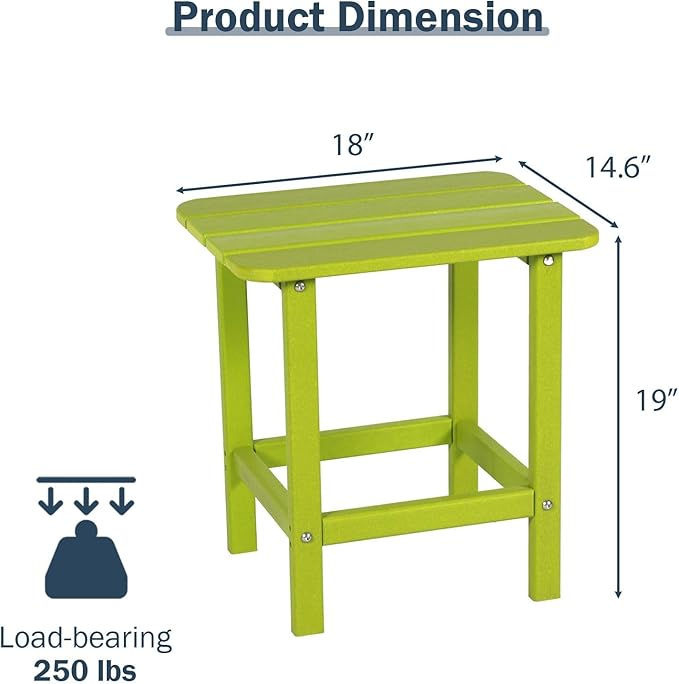 Aoodor 19'' Adirondack Side Table, Rectangular HDPE End Table, Weather Resistant and Easy Maintenance, Apple - Photo 3