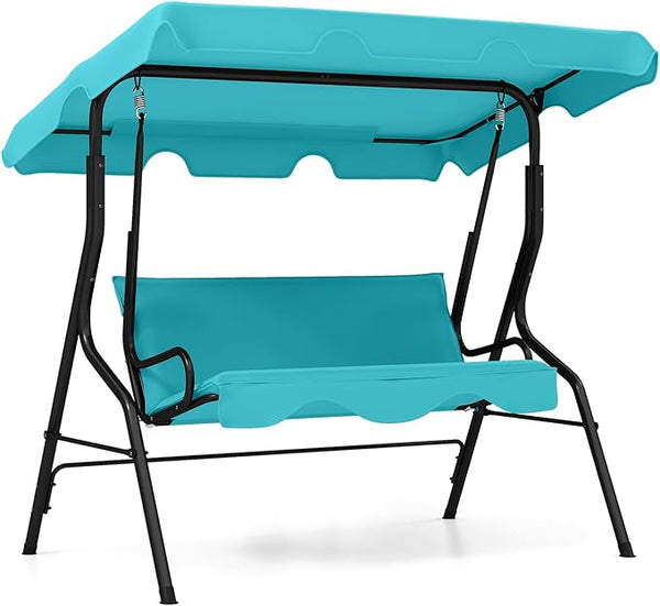 RELAX4LIFE 3-Person Porch Swing Chair - Outdoor Swing w/Adjustable Canopy, Removable Cushion & Metal Frame Stand - Photo 1