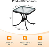 VINGLI Outdoor Side Table, 18" Patio Table Steel Frame Tempered Glass Top - Photo 3
