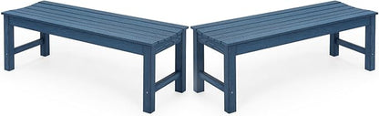 Stoog Outdoor Benches Set of 2, 2-Person Patio Dining Bench, Waterproof HIPS Backless Outdoor Bench, Never Rot or Fade, Blue