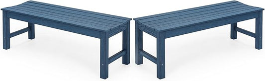 Stoog Outdoor Benches Set of 2, 2-Person Patio Dining Bench, Waterproof HIPS Backless Outdoor Bench, Never Rot or Fade, Blue