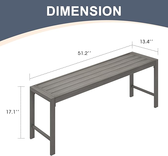VICLLAX Outdoor Bench 51" Long Garden Bench Backless Porch Patio Bench Metal Park Bench, Grey