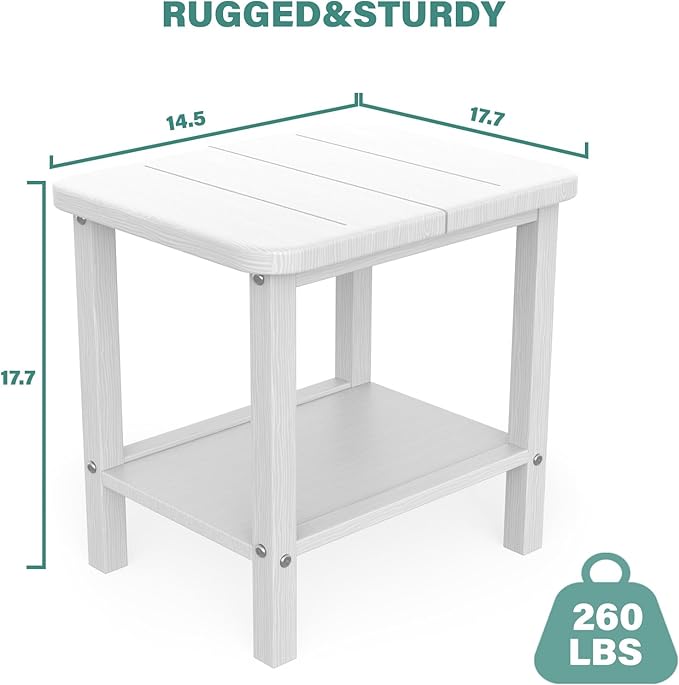 Patio Side Table, Outdoor HDPE Adirondack End Table for Patio, Backyard,Outdoor Side Table for Garden, Pool, Lawn,White