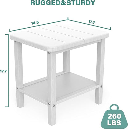Patio Side Table, Outdoor HDPE Adirondack End Table for Patio, Backyard,Outdoor Side Table for Garden, Pool, Lawn,White