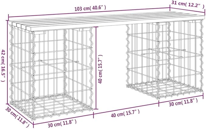 Douglas Fir Wood Outdoor Gabion Garden Bench Rustic Farmhouse Style Seating for Patio and Garden Durable Solid Wood Construction with Natural Finish