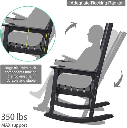Oversized Rocking Chair, Outdoor Rocking Chair for Adults, All Weather Resistant Porch Rocker for Lawn Garden, 350lbs Weight Capacity