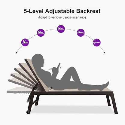 PURPLE LEAF 82.6" Overside Outdoor Chaise Lounge 4 Pieces Adjustable Patio Lounge Chairs with Sturdy Aluminum Frame, Waterproof Chaise Lounge Chair for Outdoor Pool Lawn Backyard, Beige