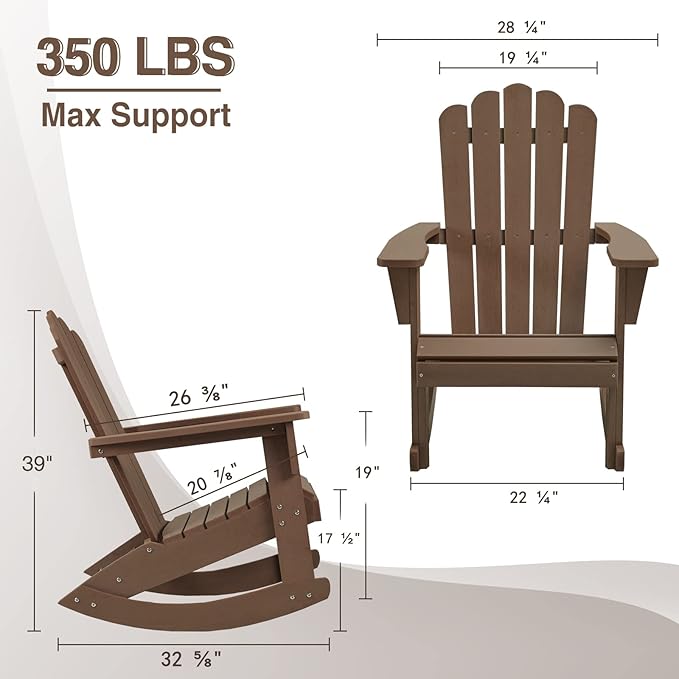 Psilvam Adirondack Rocking Chair Set of 2, Eco-Friendly Wood-Style Outdoor Patio Rocker - Heavy Duty 350 lbs Capacity - Photo 3