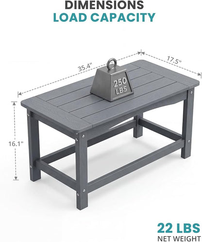 Outdoor Coffee Table for Patio, 35 Inch Rectangle Patio Coffee Table, Gray All-Weather Poly Lumber Outside Table, 250 lb Capacity Outdoor Patio Table for Deck Balcony Garden Porch Poolside