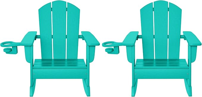 WestinTrends Malibu Outdoor HDPE Plastic Preschool Toddler Classic Adirondack Rocking Chairs (Set of 2), Turquoise