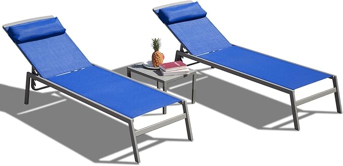 Domi Patio Chaise Lounge Set, Aluminum Pool Lounge Chairs with 5 Adjustable Position, Breathable Textilene Fabric - Photo 8
