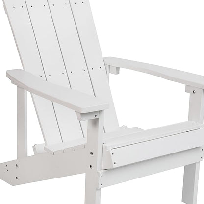 EMMA + OLIVER Outdoor White All-Weather Poly Resin Wood Adirondack Chair