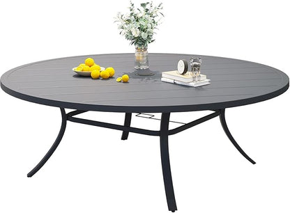 VICLLAX 60" Outdoor Round Patio Dining Table for 8-10, All Weather Metal Dining Table with Umbrella Hole for Deck Lawn Garden Backyard, Dark Grey