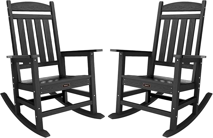 TenKa HDPE Patio Oversized Rocking Chair Set of 2, Outdoor Rocking Chair for Adults, All Weather Resistant Porch Rocker for Lawn Garden