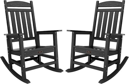 TenKa HDPE Patio Oversized Rocking Chair Set of 2, Outdoor Rocking Chair for Adults, All Weather Resistant Porch Rocker for Lawn Garden