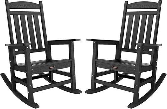TenKa HDPE Patio Oversized Rocking Chair Set of 2, Outdoor Rocking Chair for Adults, All Weather Resistant Porch Rocker for Lawn Garden