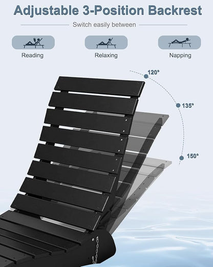 Pool Lounge Chairs, HDPE Adjustable Chaise Chairs with Headrest, Weighted Fade-Resistant Pool Chairs and Lounger for Baja Ledge，Poolside and Deck, Black