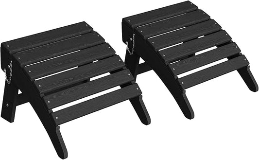 Garvee Folding Adirondack Ottoman Set of 2, HDPE Outdoor Footrest for Adirondack Chair, All-Weather Resistant for Deck Backyard Patio Outside Poolside Porch Lawn - Black