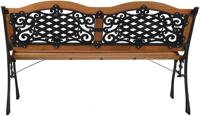 49" Hardwood Slats Outdoor Bench, Classic Park Style Garden Bench with Arms, Patio Seat for Porch, Lawn, Backyard, Black Cast Iron Frame, Grade Park Bench for Home, Easy to Assemble Outdoor Bench