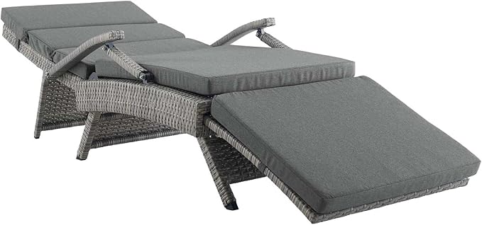 Modway Envisage Outdoor Patio Wicker Rattan Chaise Lounge in Light Gray Charcoal