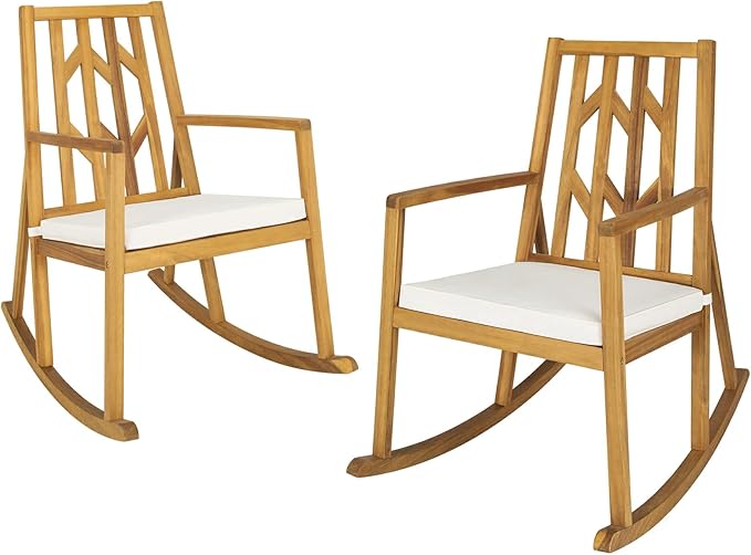 RELAX4LIFE Wooden Rocking Chair Outdoor - Oversized Patio Rocker w/High Backrest, Long Armrest, Removable Soft Cushion, Porch Rocking Chair for Backyard, Garden, Patio Rocking Chair (2, White)