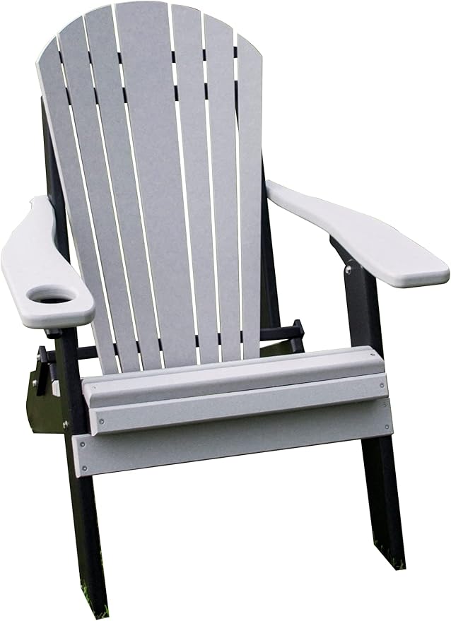 Furniture Barn USA Poly Folding Adirondack Chair with Smart Phone Holder, Light Gray and Black