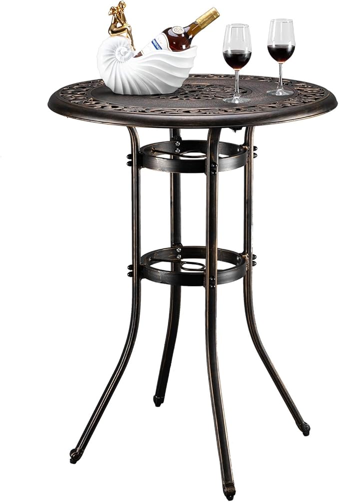 VINGLI Outdoor Bar Table, Cast Aluminum Bar Height Patio Table with Umbrella Hole - Photo 1