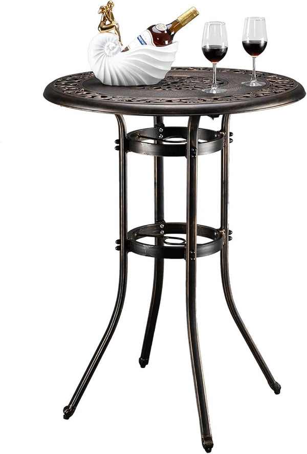 VINGLI Outdoor Bar Table, Cast Aluminum Bar Height Patio Table with Umbrella Hole - Photo 1