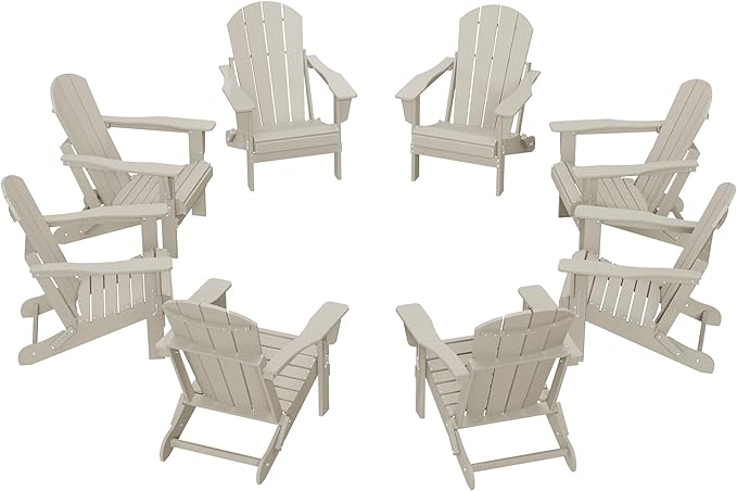 WestinTrends Malibu Malibu Outdoor Folding Poly Adirondack Chair (Set of 8), Sand
