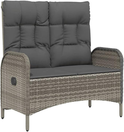 Garden Bench Deck Bench Reclining Patio Bench with Cushions 42.1" Poly Rattan Gray