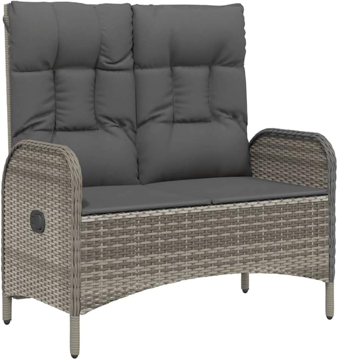 Reclining Patio Bench with Cushions 42.1" Poly Rattan Gray Outdoor Bench Porch Bench Deck Bench Garden Bench for patios - Photo 1