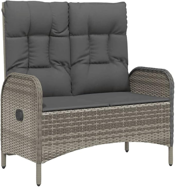 Reclining Patio Bench with Cushions 42.1" Poly Rattan Gray Outdoor Bench Porch Bench Deck Bench Garden Bench for patios - Photo 1