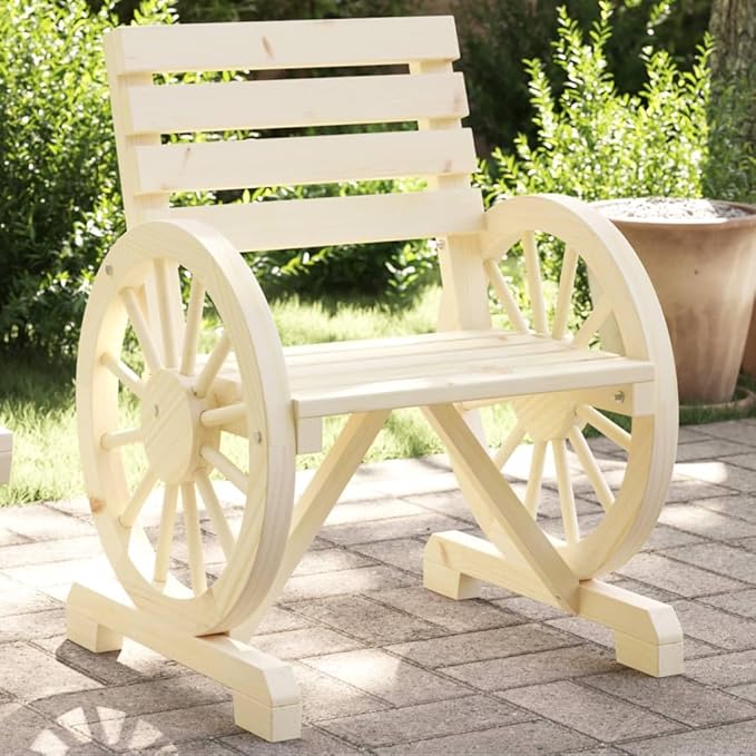 Solid Fir Wood Garden Chair Natural Brown Outdoor Seating for Patio Terrace Relaxation 22.8 x 22.8 x 30.9 Inches