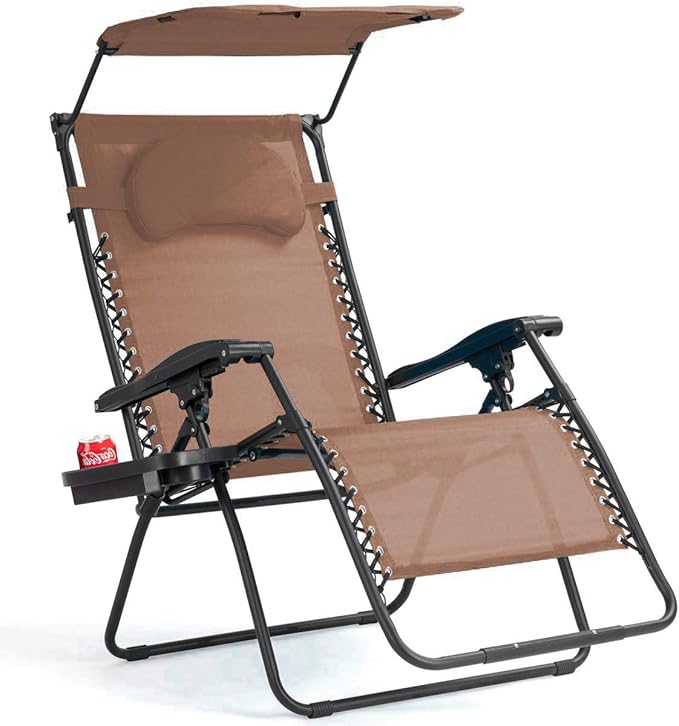 Goplus Zero Gravity Chairs, X-Large Folding Lounge Lawn Chair w/Canopy Shade & Cup Holder - Photo 1