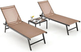 Tangkula 3 Piece Patio Chaise Lounge Set, Aluminum Patio Recliner with Coffee Table, 6-Level Backrest Adjustment - Photo 1