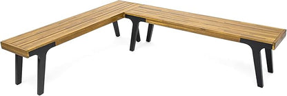 Christopher Knight Home Harpe Outdoor Patio Acacia Wood Dining Bench, Porch Bench for Dining Set, Backyard, Garden, Lawn, Porch,Teak Finish+Black