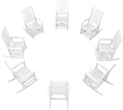 Oversized Rocking Chair Set of 8, Outdoor Rocking Chair for Adults, All Weather Resistant Porch Rocker for Lawn Garden, White